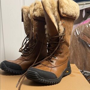 UGG Brown Leather and Suede Shearling-Lined Lace-Up Boots